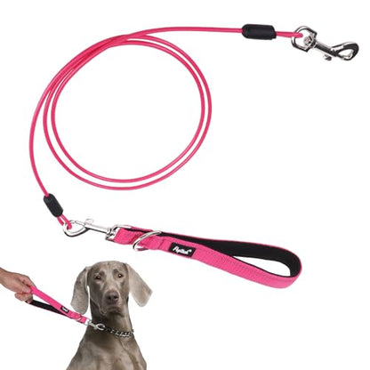 PUPTECK Chew Proof Dog Leash with Detachable Short Leashes Padded Handle Reflective, Heavy Duty Steel Cable Lead for Small Medium Large Dogs Training Walking, Hot Pink 4.9ft - color: Hot Pink
