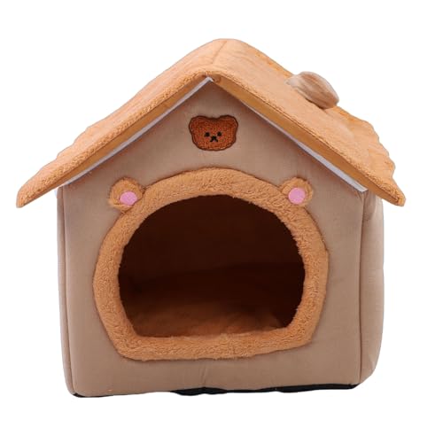 Cat Bed, All Season Comfort Removable Washable Cushion Foldable Cat Cave Bed, Indoor House with Anti Slip Base Chew Proof Design and Oxford Fabric for Cats and Dogs (Yellow)