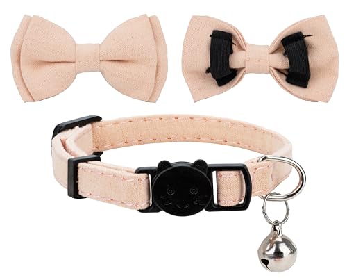 Cat Collar with Bow Tie Bell Breakaway Kitten Small Pet Safety Solid Wedding Basic Pure Color Suede Soft Adjustable [1pc] Pink - color: [1pc] Pink