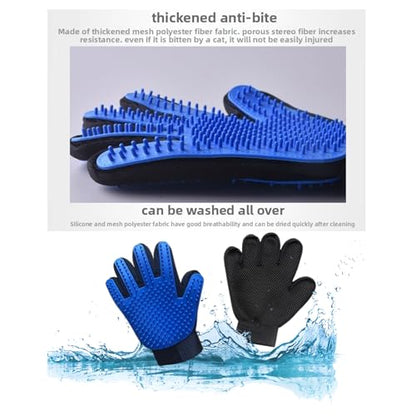 Deshedding Glove & Detangling Comb Set for Dogs Cats - Grooming Brush for Shedding, Bathing, Bonding, Small Animals & Horses - Right Hand Use (Blue)