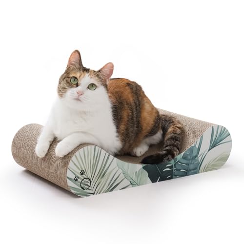 Necoichi Cardboard Cat Scratcher Bed for Indoor Cats - Cat Scratching Board, Horizontal Cat Scratch Pad Lounger with Reversible Usability and Extra Comfort for Lounge, Curved (18" Medium, Dark Cherry) - color: Go Green, size: Regular