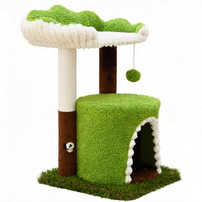 Woochpet Multi-Level Cat Tree with Sisal Scratching Post, Small Cat Tower with Cozy Condo, Soft Top Perch and Interactive Toy Mouse, Cute Forest Design Cat Furniture for Indoor Cats and Kittens