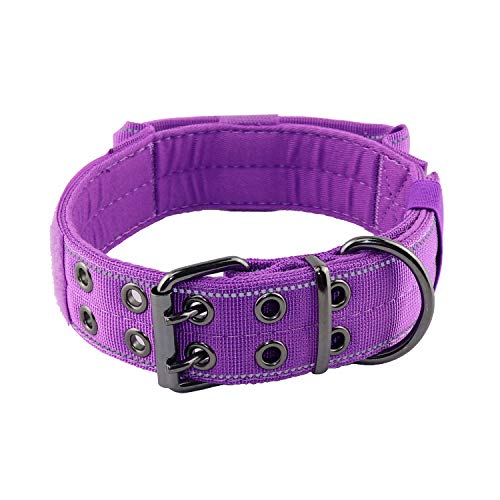 Reflective Dog Collar Heavy Duty Tactical with Control Handle and Metal Buckle for Dog Training(XL,Purple) - color: Purple, size: X-Large (Pack of 1)