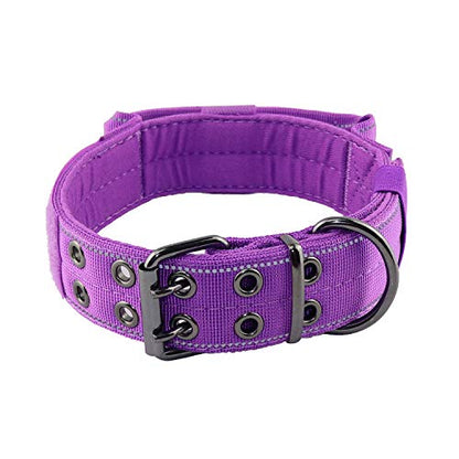 Reflective Dog Collar Heavy Duty Tactical with Control Handle and Metal Buckle for Dog Training(Large, Purple) - color: Purple, size: Large (Pack of 1)