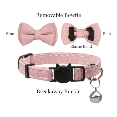 Breakaway Cat Collar, Removable Bowtie, Clear Bell, Safe Release, Quick Release.(Solid Pink) - color: Solid Pink