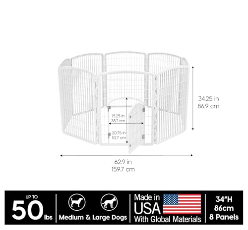 IRIS USA 34" Exercise 8-Panel Pet Playpen with Door, Dog Playpen, Puppy Playpen, Small Medium Large Dogs, Keep Pets Secure, Easy Assemble, Rust-Free, Heavy-Duty Molded Plastic, Customizable, White - color: White, style: 8-Panel w/ Door