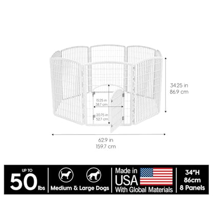 IRIS USA 34" Exercise 8-Panel Pet Playpen with Door, Dog Playpen, Puppy Playpen, Small Medium Large Dogs, Keep Pets Secure, Easy Assemble, Rust-Free, Heavy-Duty Molded Plastic, Customizable, White - color: White, style: 8-Panel w/ Door