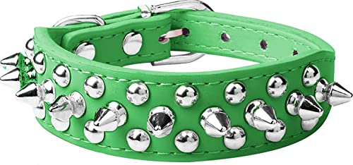 Spiked Dog Collar Soft Pu Leather Mushrooms Rivet Spike Studded Puppy Adjustable Pet Collars for Small Breeds (S, Green) - color: Green, size: Small