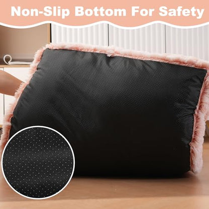 Bedfolks Waterproof Crate Bed, Plush Dog & Cat Bed with Washable Cover, Faux Fur Kennel Pad, 17"x12", Pink - color: Pink, size: XX-Small(17x12'')