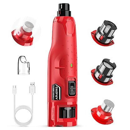 Casfuy Dog Nail Grinder Quiet - (45db) 6-Speed Pet Nail Grinder with 2 LED Lights for Large Medium Small Dogs/Cats, Professional 3 Ports Rechargeable Electric Dog Nail Trimmer with Dust Cap(Red) - color: Red