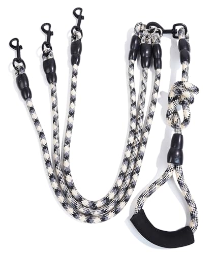 3 Dog Leash - Padded Handle, 360° Swivel Multiple Dog Leash No Tangle, Lead for Medium Large Dogs, Walking & Training Double Dogs (Black White) - color: Black White