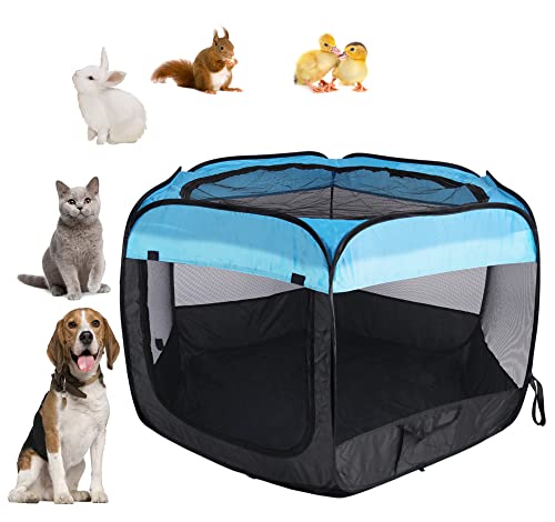 Portable Pet Playpen for Cats Dogs,Pop Up Playpen Small Middle Tent Playground, Indoor Outdoor,47x47x30,Blue/Black,1Pack - color: FF4730 Blue