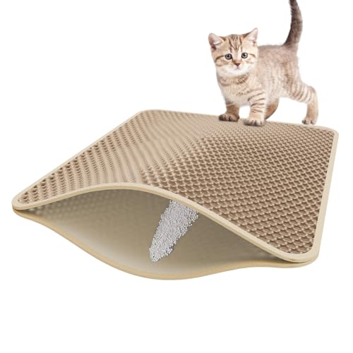 Roaringkitty Cat Litter Mat with Dual EVA Layer Design – Soft, Easy to Clean, Waterproof,Durable, and Non-Slip – Perfect for Cats (khaki, Large 26x19.6 inch) - color: khaki, size: Large 26x19.6 inch
