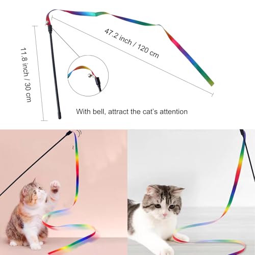 Cat Teaser Wand Set for Indoor Cats (13 Pack) - Retractable with Feather Refills, Interactive Toy to Boost Exercise & Relieve Boredom
