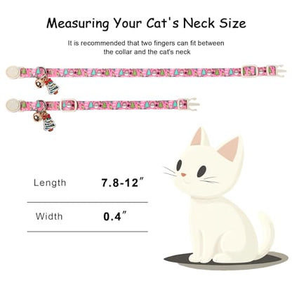 2 Pack Christmas Cat Collars - Breakaway Cat Collar with Bell, Pink and Green Christmas Tree Pendant, Winter Adjustable Kitten Collars for Girl Boy Cats, Cozy Christmas - color: Cozy Christmas