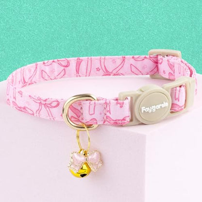 Faygarsle 2 Pack Pink Bow Floral Pattern Cat Collars Breakaway Safety Collar with Bell Spring Summer Design for Girl Cats,Pink Yellow - color: Pink Bow&Yellow Flower