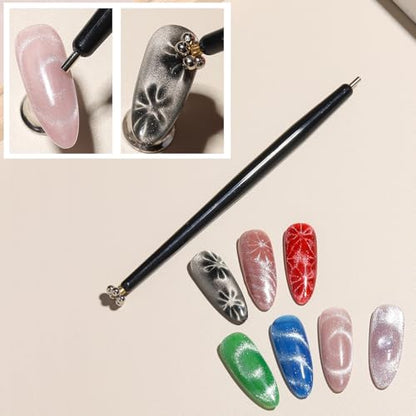 Fcozpjk Cat Eye Magnet for Nails, 6PCS Cat Eye Gel Nail Polish Magnet Tools 3 in 1 Strong Suction Magnetic Pen with Y Shape Clippers Heart Magnet Flower French Tip Design Manicure Salon Supplies - color: A