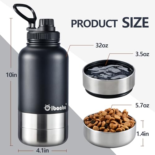 Cibaabo Insulated Dog Water Bottle with 2 Bowls, 32oz Travel Stainless Steel Double Wall Thermos, Portable Pet Dispenser, Gifts for Puppy Small Medium Dogs Walking Hiking and Camping - color: Buttercream