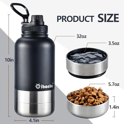 Cibaabo Insulated Dog Water Bottle with 2 Bowls, 32oz Travel Stainless Steel Double Wall Thermos, Portable Pet Dispenser, Gifts for Puppy Small Medium Dogs Walking Hiking and Camping - color: Buttercream