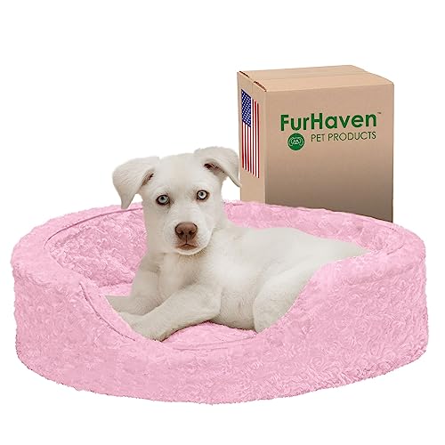 Furhaven Dog Bed for Small Dogs w/ Removable Washable Cover & Pillow Cushion Insert, For Dogs Up to 12 lbs - Ultra Plush Faux Fur Oval Lounger - Pink, Small - color: Plush Pink, size: Small