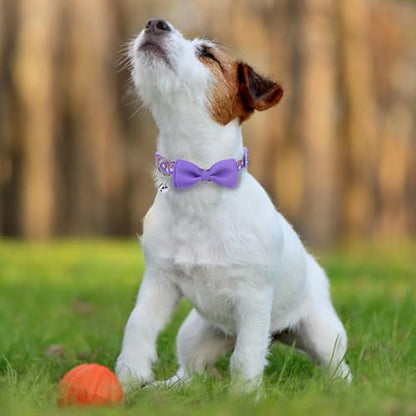 PUPTECK Bowtie Dog Collar with Bell 2 Packs, Adjustable Breakaway Puppy Collar, Sweet Gift for Small Dogs Pets, 11.8-15.7 in - color: Purple&Yellow, size: 11.8-15.7 in