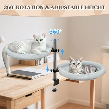 Cat Bed for Desk - Equipped with a multifunctional brush for hair removal. 360° Rotating & Height Adjustable Cat Hammock Supports Up to 50 lbs, Removable & Washable, Nest Bed Attachment Round Hammock