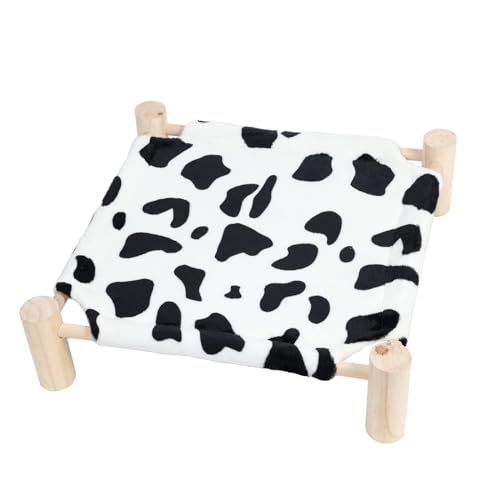 Cat and Dog Hammock Bed for Small Dogs, Brethable Wooden Cat Pet Rabbit Elevated Bed Cots Furniture for All Seasons Fleece Cow Print - color: Fleece Cow Print