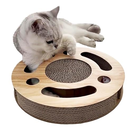 Cat Toy 3in 1 Kitten Puzzles Toys for Bored Indoor Cats with Cardboard and 2 Bell Balls Round Cats Scratcher