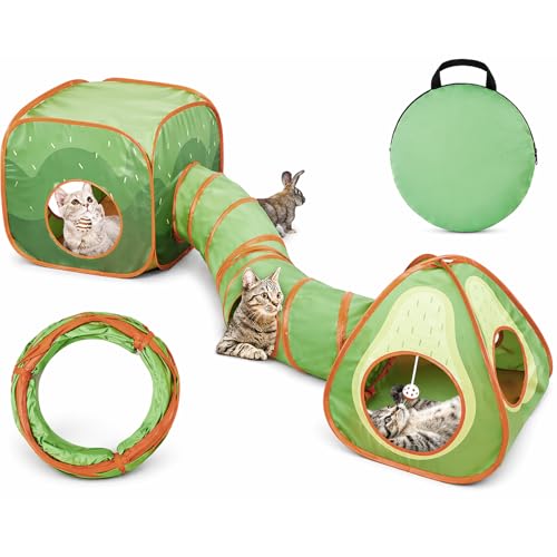 Rypet Cat Tunnels for Indoor Cats with Cube Tent, Interactive Collapsible Cat Tube and Foldable Cubes Playground for Hiding Hunting and Resting, Pet Tube with Bell for Kitten, Rabbit, Puppy, Ferret - color: Green