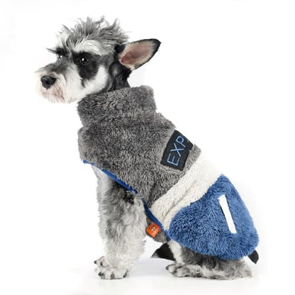 FOFOS Dog Winter Coat, Plush Dog Jacket with Leash Hole, Adjustable Warm Pet Snow Vest for Small Medium Dogs, Gray, L - color: Gray, size: Large