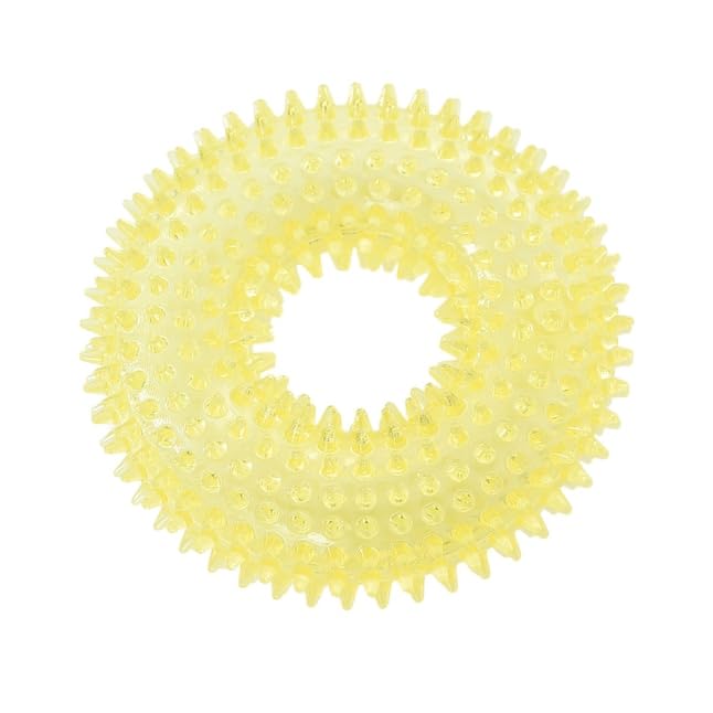 Squeaky Spiky Dog Ring Toy for Teeth Cleaning & Gum Massage 3.9 Inch Small Medium Dogs Yellow | Spiny TPR Rubber Chew Toy for Fetch Play Interactive Bouncy Dental Ring Durable BPA Free Nontoxic Floats - size: Yellow, Ring - 1 Pack