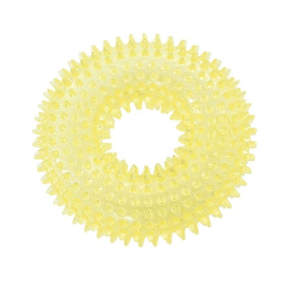 Squeaky Spiky Dog Ring Toy for Teeth Cleaning & Gum Massage 3.9 Inch Small Medium Dogs Yellow | Spiny TPR Rubber Chew Toy for Fetch Play Interactive Bouncy Dental Ring Durable BPA Free Nontoxic Floats - size: Yellow, Ring - 1 Pack