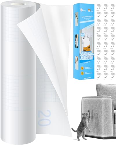 Anti Cat Scratch Furniture Protector,Clear Self-Adhesive Furniture Protectors for Apply Scratching Deterrent and Shield for Sofa Corners, Walls, Doors with 30 Twist Pins(196.9in x 15.7in) - size: 196.9in x 15.7in