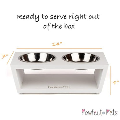 4" Tall Elevated Dog Bowls for Small Dogs and Cats. Raised Dog and Cat Food and Water Bowl Set by Pawfect Pets (White) - color: White