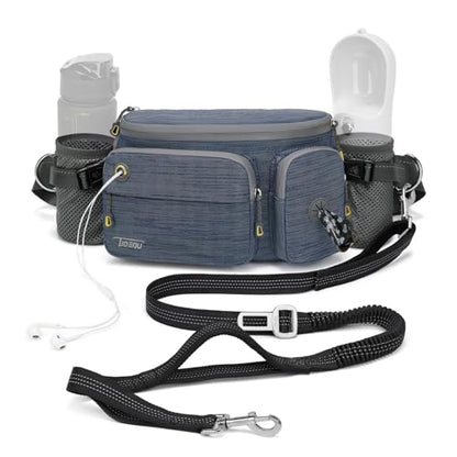 TUDEQU 4-in-1 Hands Free Dog Leash Waist Belt with Dog Walking Fanny Pack,Dog Seat Belt, Waist Leash for Large Dogs,Dog Walking,Hiking,Running,Jogging - color: GREY BLUE