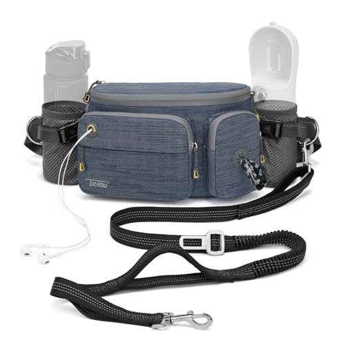 TUDEQU 4-in-1 Hands Free Dog Leash Waist Belt with Dog Walking Fanny Pack,Dog Seat Belt, Waist Leash for Large Dogs,Dog Walking,Hiking,Running,Jogging - color: GREY BLUE