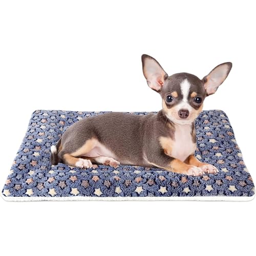 Mora Pets Dog Bed Crate Pad Ultra Soft Pet Bed with Cute Star Print Washable Crate Mat for Large Medium Small Dogs Reversible Fleece Dog Crate Kennel Mat Cat Bed Liner 21 x 12 inch Dark Blue - color: Dark Blue, size: 22-Inch