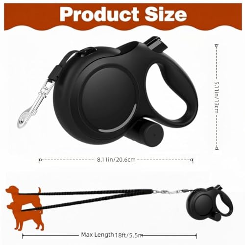 Dual Retractable Dog Leash 2 Large Dogs (Up to 110 Lbs Each), 2 Headed Pet Leash with Poop Bags, 16ft Extension, Non-Slip Grip, One-Button Break & Lock, 360-degree Tangle-Free (Black, Large) - color: Black, size: Large