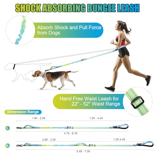 Heavy Duty Hands Free Dog Leash, 5-7 FT Reflective Adjustable Waist Dog Leash Belt with Padded Handles, Shock Absorbing Bungee and Car Seat Belt for Large Medium Dogs (Yellow Blue, XL) - color: Yellow Blue