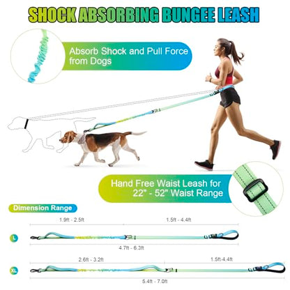 Heavy Duty Hands Free Dog Leash, 5-7 FT Reflective Adjustable Waist Dog Leash Belt with Padded Handles, Shock Absorbing Bungee and Car Seat Belt for Large Medium Dogs (Yellow Blue, XL) - color: Yellow Blue
