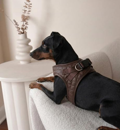 Step in Dog Cat Harness Choke Free Escape Proof Pet Vest Quilted Vegan Leather Breathable Mesh Padded for Small Medium Dogs (Chocolate Brown, Medium) - color: Chocolate Brown, size: Medium: Neck=10-12.5''/Chest=16-18''