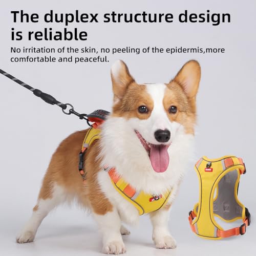 Dog Harness No Pull with GPS Tracker Pocket, 2 Adjustable Leash Clips, Breathable Soft Padded, Reflective, No Choke Pet Vest Harness with Control Handle for Large Dogs, Pineapple Yellow, XL - size: XL