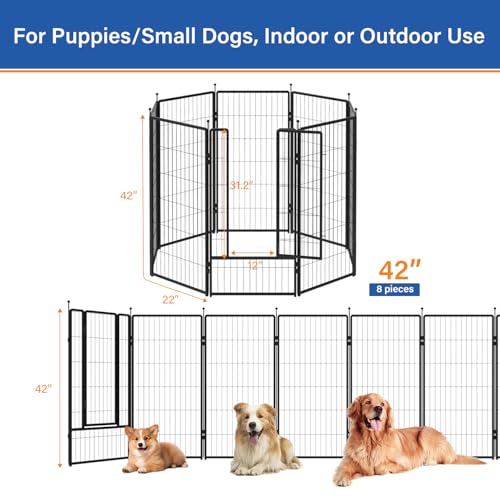 Dog Playpen 42 inch 8 Panels for Indoor & Outdoor Use – Heavy-Duty Metal Pet Fence with Ground Stakes, Rounded Ball Tops for Safety, Stable & Foldable Design, Easy to Assemble - size: 42inch, style: 8 Panels