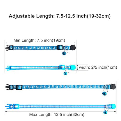 2 Pack Breakaway Cat Collars with Bells, Reflective Design and Claw Print Design, Safety Buckle Kitten Collars Adjustable from 7.5 to 12.5 Inches (Sky Blue) - color: Sky Blue