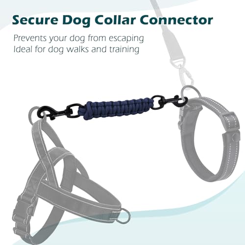 Dog Collar Safety Clip, Handmade Backup Safety Strap for Dog Harness, Prong, Pinch Collar, Double Ended Clasp Leash Connector (Navy Blue) - color: Navy Blue