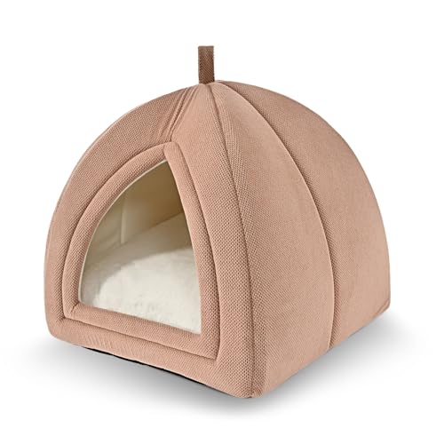 Amazon Basics Cat Cave Bed, 2-in-1 Foldable House for Indoor Cats, with Washable Cushion and Non-Slip Base, 17.5 x 17.5 Inches, Large, Pink - color: Pink, size: L-17.5"×17.5"×17.5"