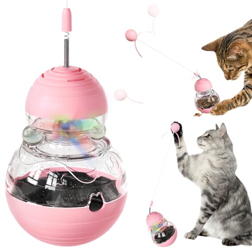 Cat Toy for Indoor Cats, Cat Toy Interactive - Wobble Tracking Balls Treat Dispenser Kitten Toys, Cat Stimulation Toys, Slow Food Dispenser Feeder (Pink)