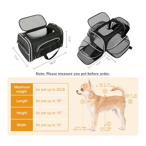 Estarer Soft Sided Pet Carrier Airline Approved, 4 Sides Expandable Collapsible Cat Carrier with Pockets & Removable Fleece Pad, Travel Carrier Bag for Cat Dog & Small Animals (Black) - color: Black