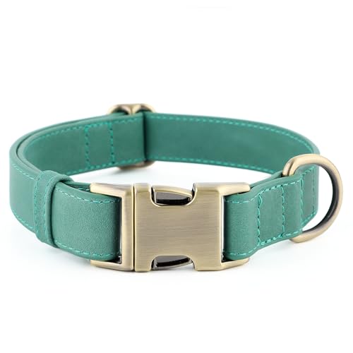 Plutus Pet Genuine Leather Dog Collar – Adjustable Pet Collar with Quick Release Metal Buckle, Soft Real Leather for Small Medium Large Dogs, Heavy Duty & Skin-Friendly (Green, S) - color: Green, size: S