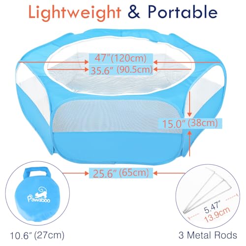 Pawaboo Small Animals Playpen, Waterproof Small Pet Cage Tent with Zippered Cover, Portable Outdoor Yard Fence with 3 Metal Rod for Chick/Kitten/Puppy/Guinea Pig/Rabbits/Hamster/Chinchillas,Light Blue - color: C-Light Blue